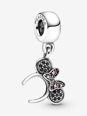 Pandora Silver Dangle Minnie Bow Charm with Red Accents